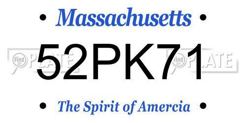 52PK71 Massachusetts License Plate
