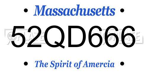 52QD666 Massachusetts License Plate