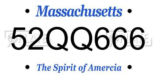 52QQ666 Massachusetts License Plate