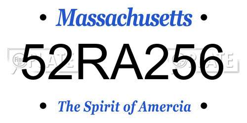 52RA256 Massachusetts License Plate