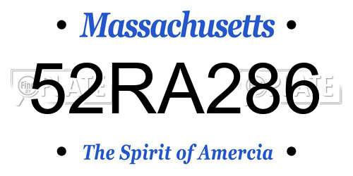52RA286 Massachusetts License Plate