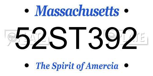 52ST392 Massachusetts License Plate