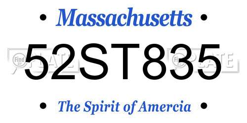 52ST835 Massachusetts License Plate