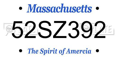 52SZ392 Massachusetts License Plate