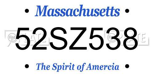 52SZ538 Massachusetts License Plate