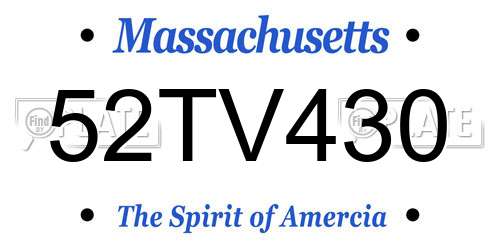 52TV430 Massachusetts License Plate