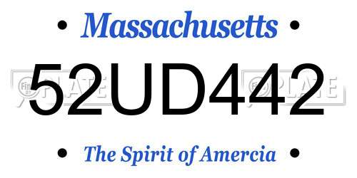 52UD442 Massachusetts License Plate