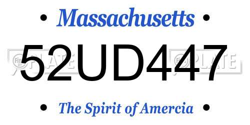 52UD447 Massachusetts License Plate
