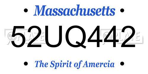 52UQ442 Massachusetts License Plate