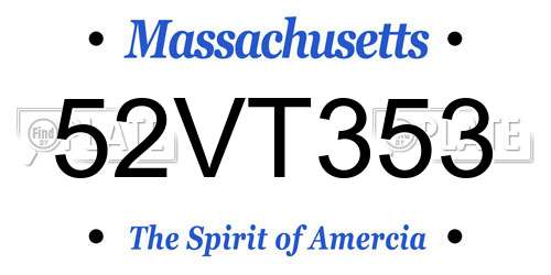 52VT353 Massachusetts License Plate