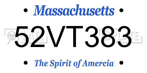 52VT383 Massachusetts License Plate