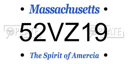 52VZ19 Massachusetts License Plate