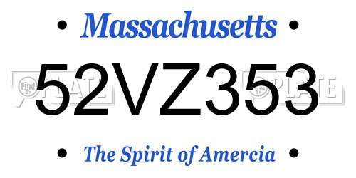 52VZ353 Massachusetts License Plate
