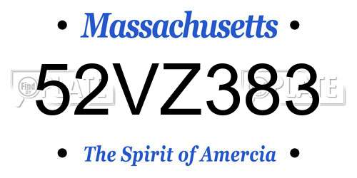52VZ383 Massachusetts License Plate
