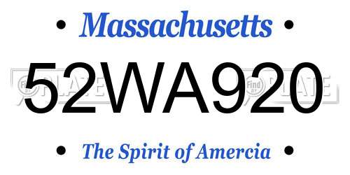 52WA920 Massachusetts License Plate