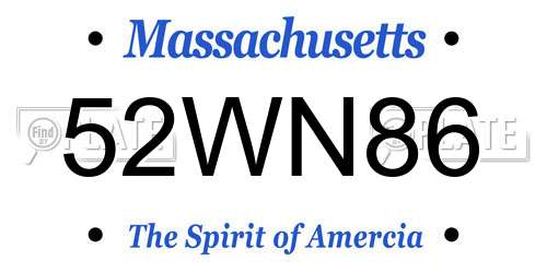 52WN86 Massachusetts License Plate