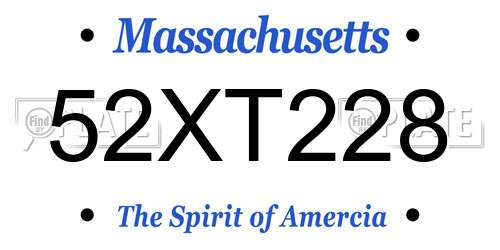 52XT228 Massachusetts License Plate