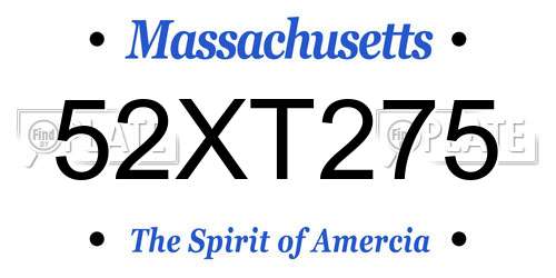 52XT275 Massachusetts License Plate