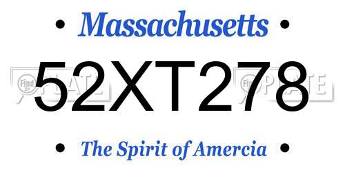 52XT278 Massachusetts License Plate