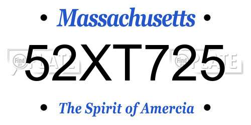 52XT725 Massachusetts License Plate