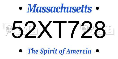 52XT728 Massachusetts License Plate