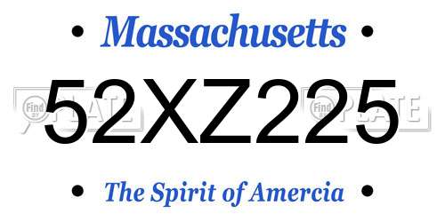 52XZ225 Massachusetts License Plate
