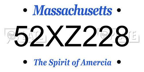 52XZ228 Massachusetts License Plate