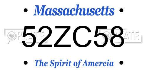 52ZC58 Massachusetts License Plate