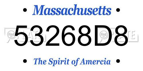 53268D8 Massachusetts License Plate
