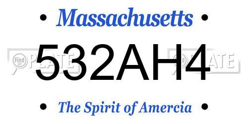 532AH4 Massachusetts License Plate