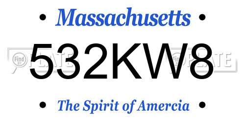 532KW8 Massachusetts License Plate