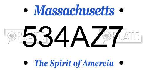 534AZ7 Massachusetts License Plate