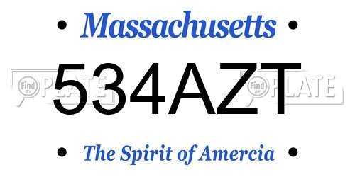 534AZT Massachusetts License Plate