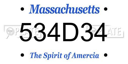 534D34 Massachusetts License Plate