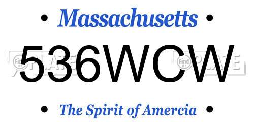 536WCW Massachusetts License Plate