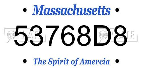 53768D8 Massachusetts License Plate