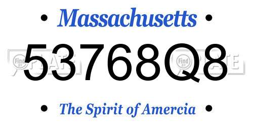 53768Q8 Massachusetts License Plate