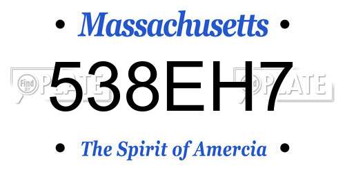 538EH7 Massachusetts License Plate