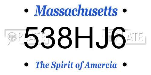 538HJ6 Massachusetts License Plate