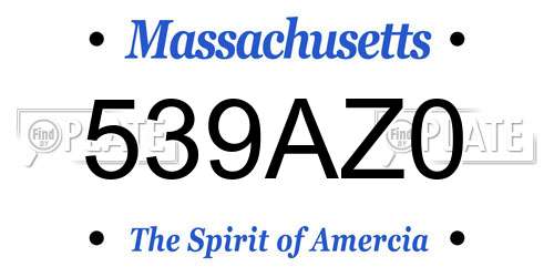 539AZ0 Massachusetts License Plate