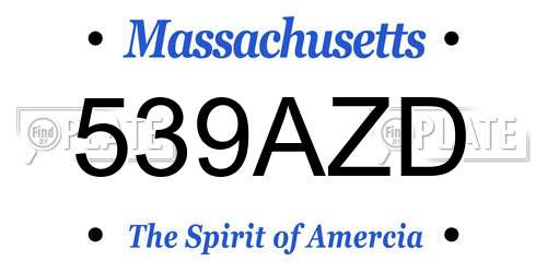 539AZD Massachusetts License Plate