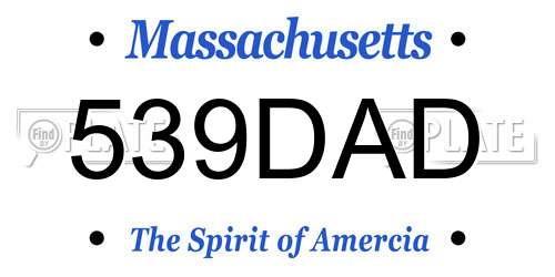 539DAD Massachusetts License Plate
