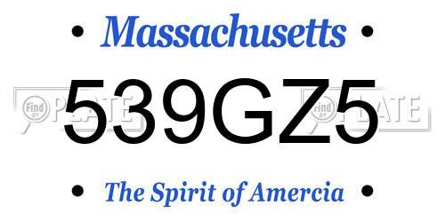 539GZ5 Massachusetts License Plate