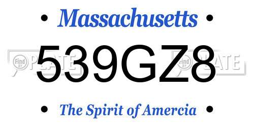 539GZ8 Massachusetts License Plate