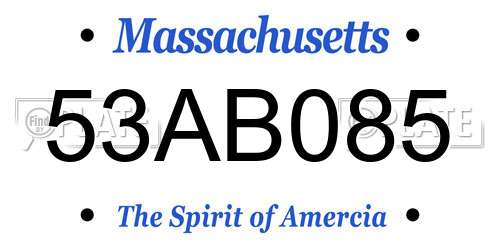53AB085 Massachusetts License Plate