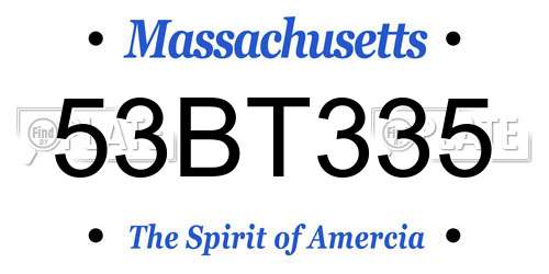 53BT335 Massachusetts License Plate