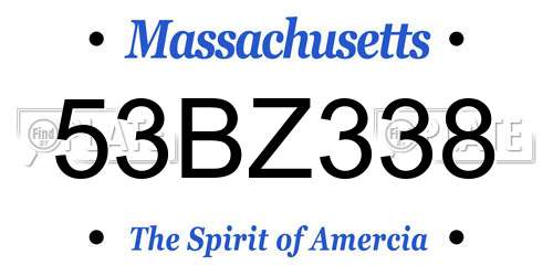 53BZ338 Massachusetts License Plate