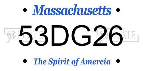 53DG26 Massachusetts License Plate
