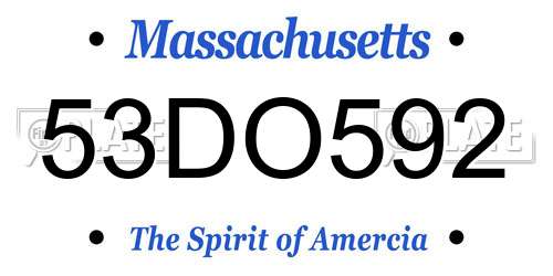 53DO592 Massachusetts License Plate