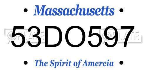 53DO597 Massachusetts License Plate